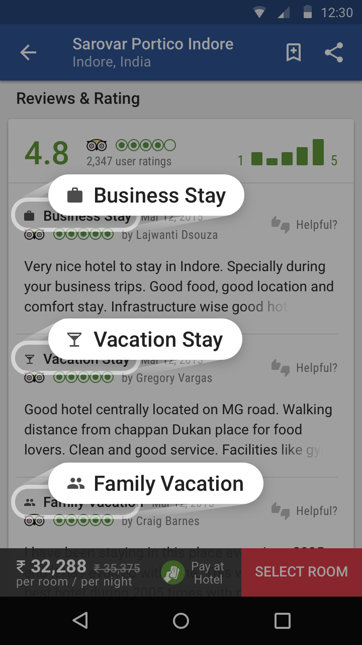 MakeMyTrip – Review Types Highlight